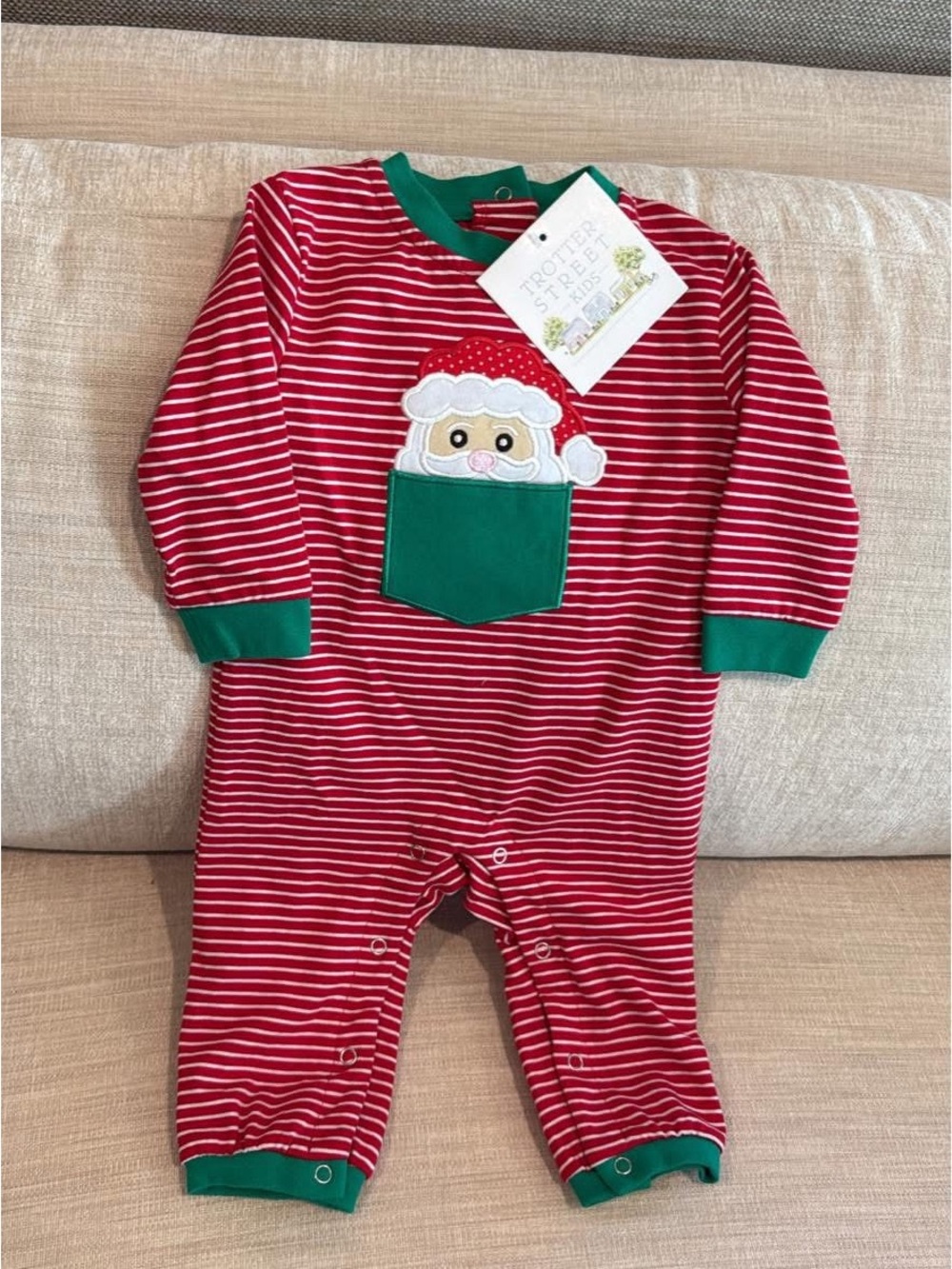 Trotter Street Christmas Santa Pocket One-Piece - Red & Green